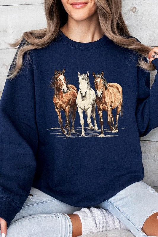 Three Horses Western Graphic Sweatshirt choice of colors