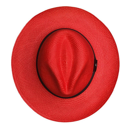 Advanced Original Panama Hat-Red Classic Fedora-Handwoven in Ecuador(HatBox Included)