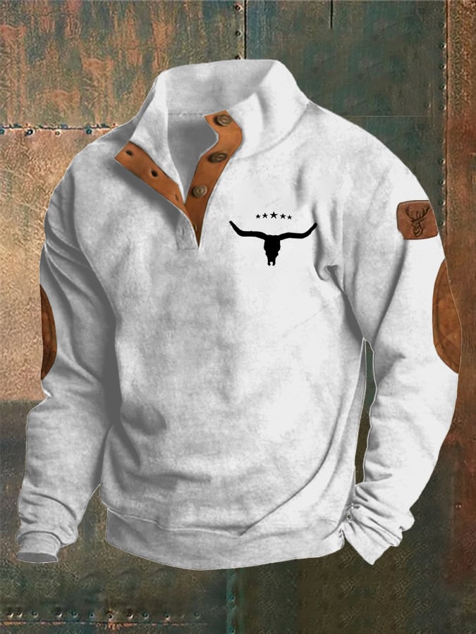 Men's Fleece Vintage Western Stand Collar Sweatshirt