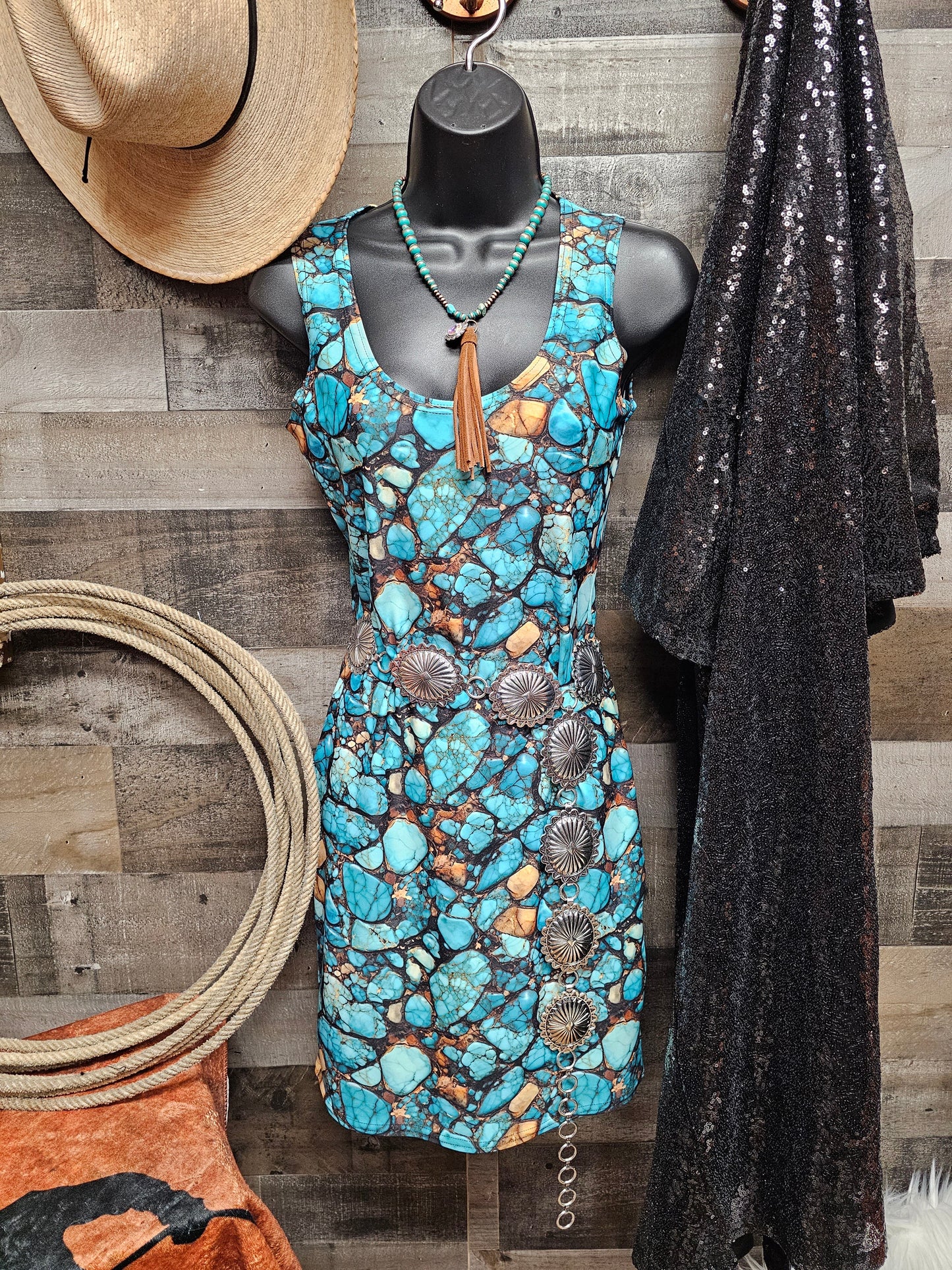 All Turquoise Sleeveless Dress