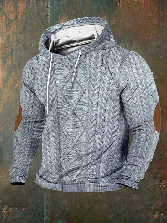 Men's Vintage Knitted Print Hoodie