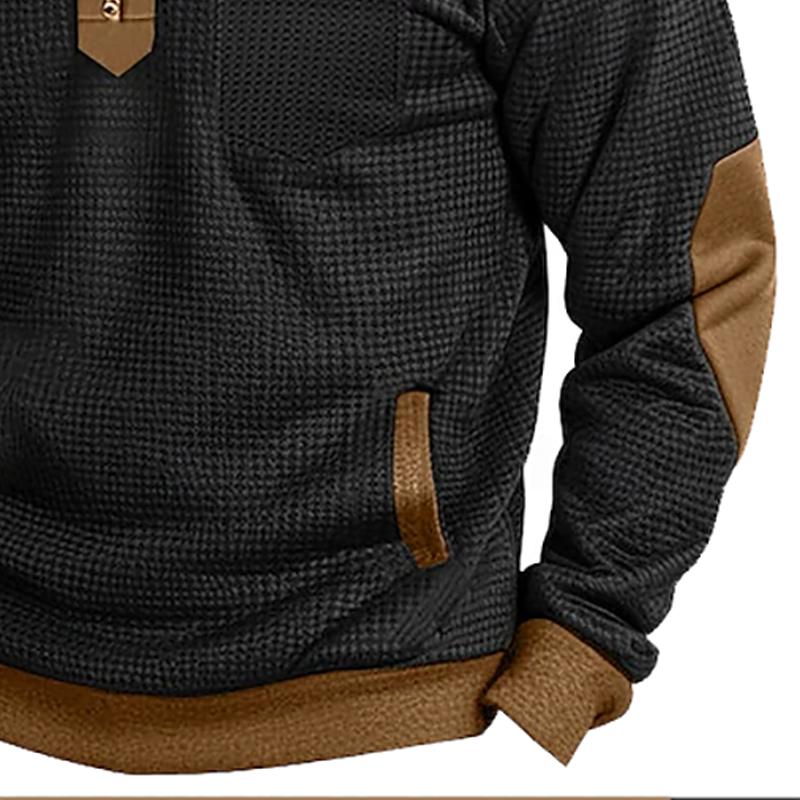 Men's Vintage Waffle Contrast Pocket Quarter Zip Stand Collar Sweatshirt