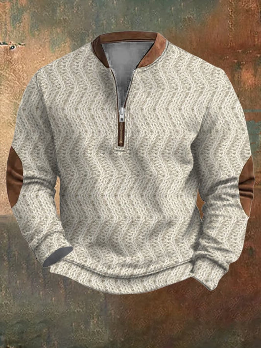 Men's Vintage Printed Casual Zipper Sweatshirt