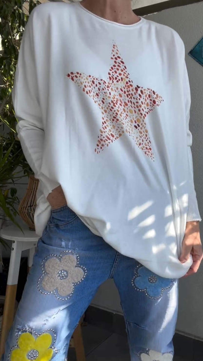 Women's Casual Star Print Long Sleeve Knit Top