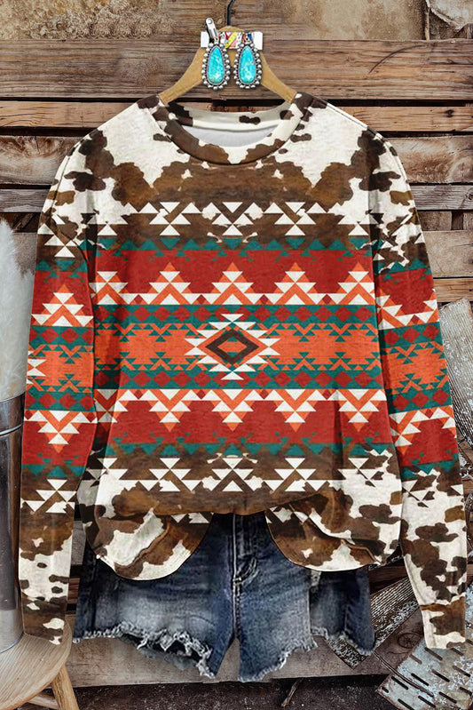 Casual Western Print Long Sleeve Sweatshirt