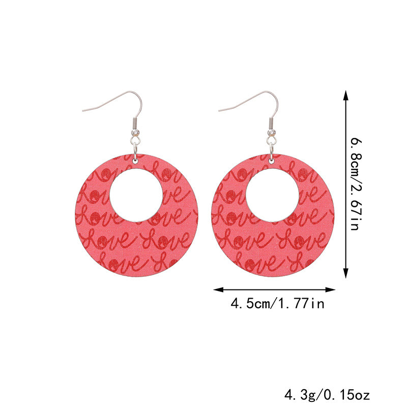 Valentine's Day Circle Love Print Earrings