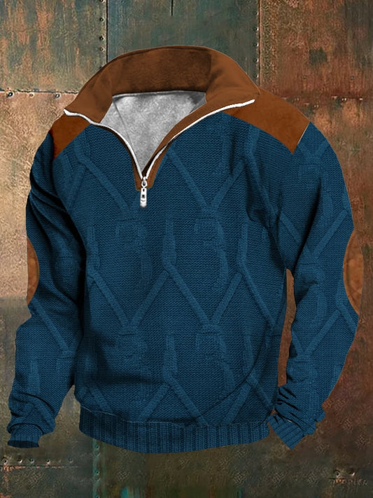 Men's fleece fabric western style printed half zip men's sweatshirt