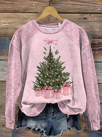 Lovely Watercolor Christmas Tree Art Printed Casual  Sweatshirt