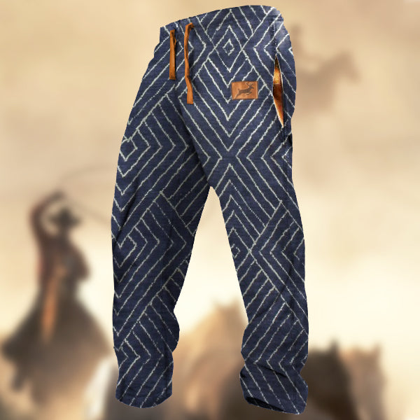 Men's Retro Country Geometry Elk Logo Casual Sweatpants