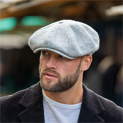 PEAKED CAPS Genuine Scottish Harris Tweed 8 Panels Man Cap Light GRAY