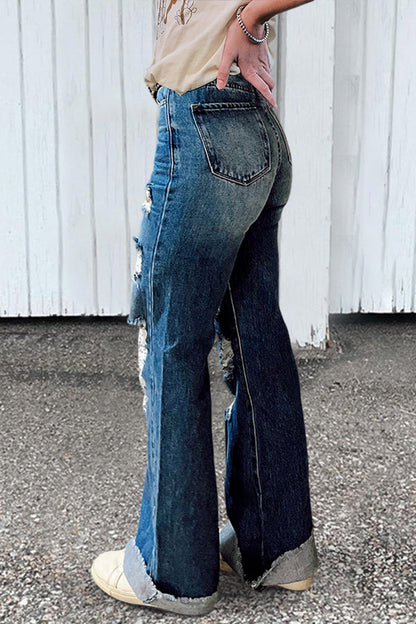 Vintage Wash Distressed Wide-Leg Jeans