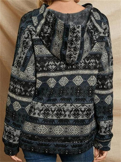 Western Geometric Print Hooded Sweatshirt