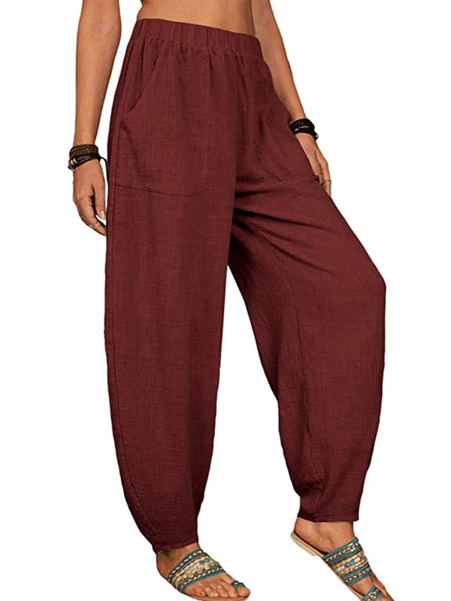 Casual Plain Loose Cotton Harem Pants