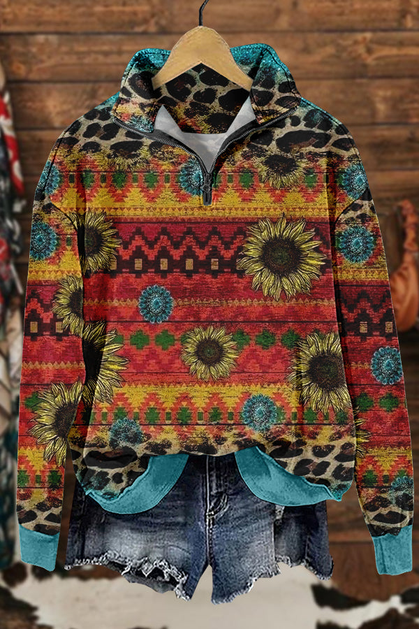 Retro Western Aztec Print Sweatshirt