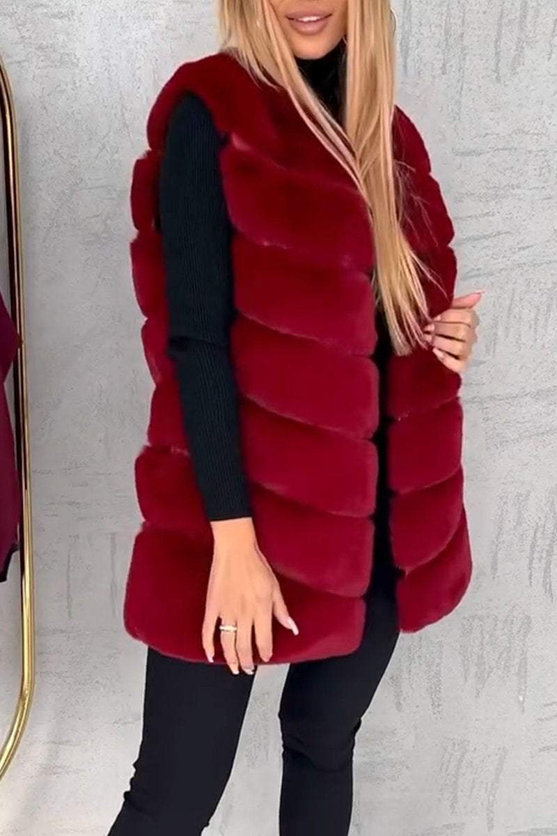 Women's Casual Solid Color Plush Vest Jacket