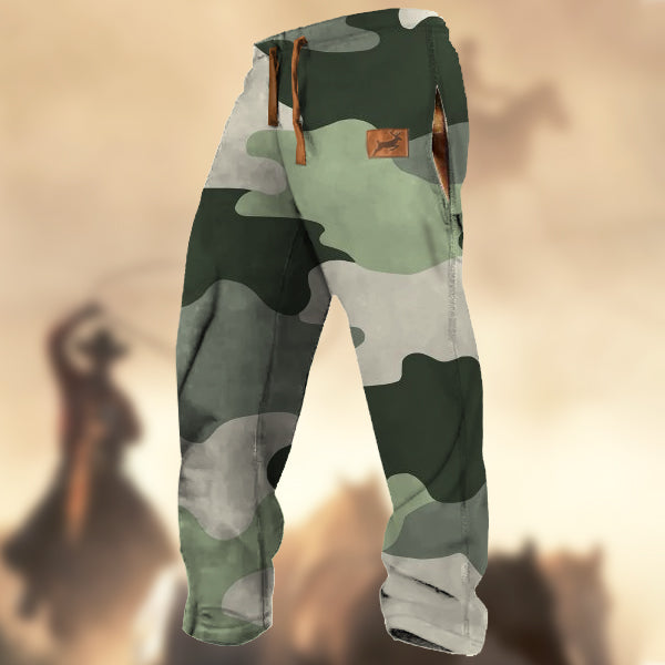 Men's Retro Camouflage Elk Logo Print Sports Casual Sweatpants