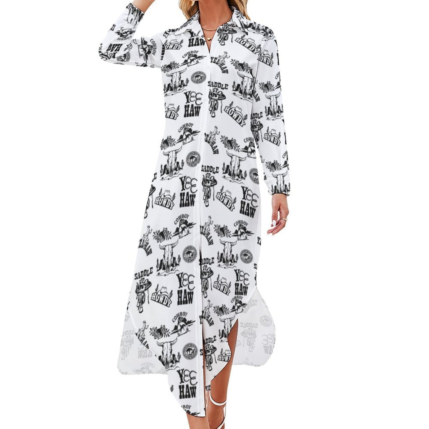 Cowboy Print Western Duster Dress