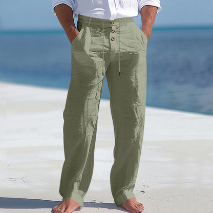 Men's Linen Business Casual Straight Pants Trousers