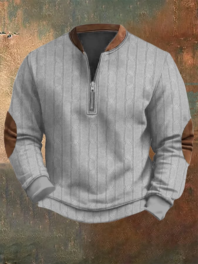 Men's Vintage Knit Print Zip-Up Sweatshirt