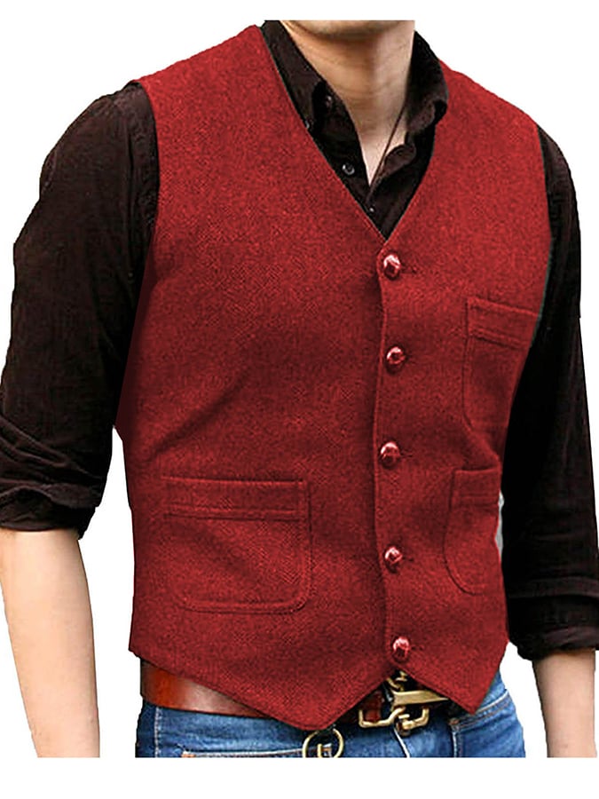 Fashion Temperament Men's Single-Breasted Slim Vest Vest