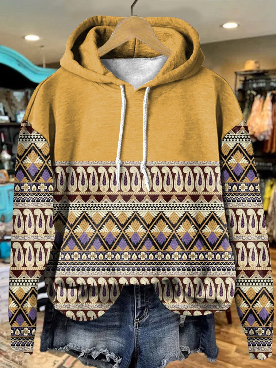 Vintage Yellow Diamond Art Print Casual Hoodie Sweatshirt