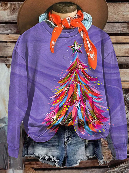 Magical Christmas Tree Print Casual  Sweatshirt