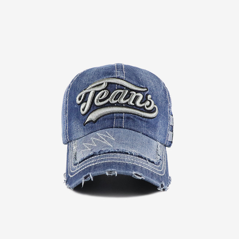 Men & Women Baseball Cap/Distressed denim Outdoor Fitted Hat