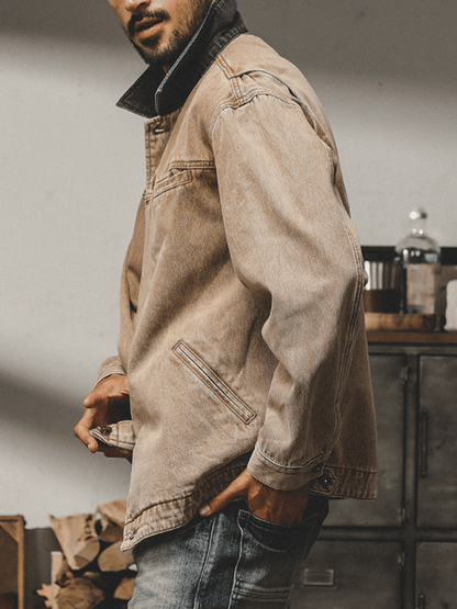 Men's Vintage Western Washed Denim Jacket