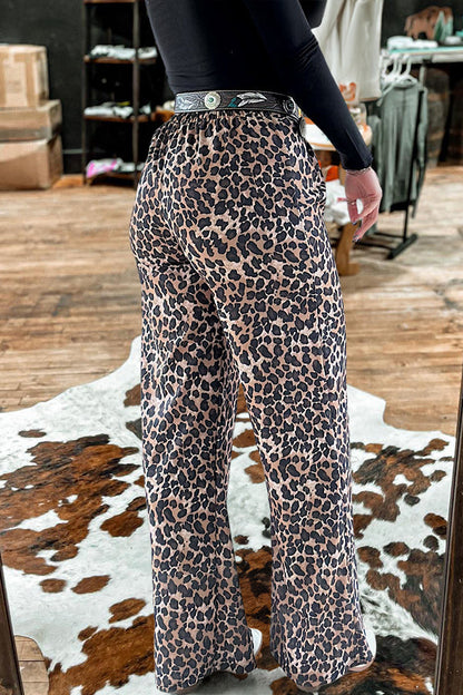 Vintage Leopard Print Wide-Leg Trousers