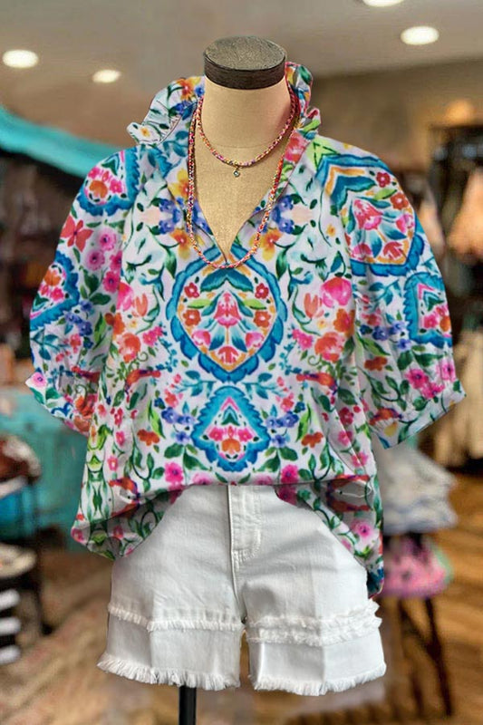 Floral Print Puff Sleeve Blouse