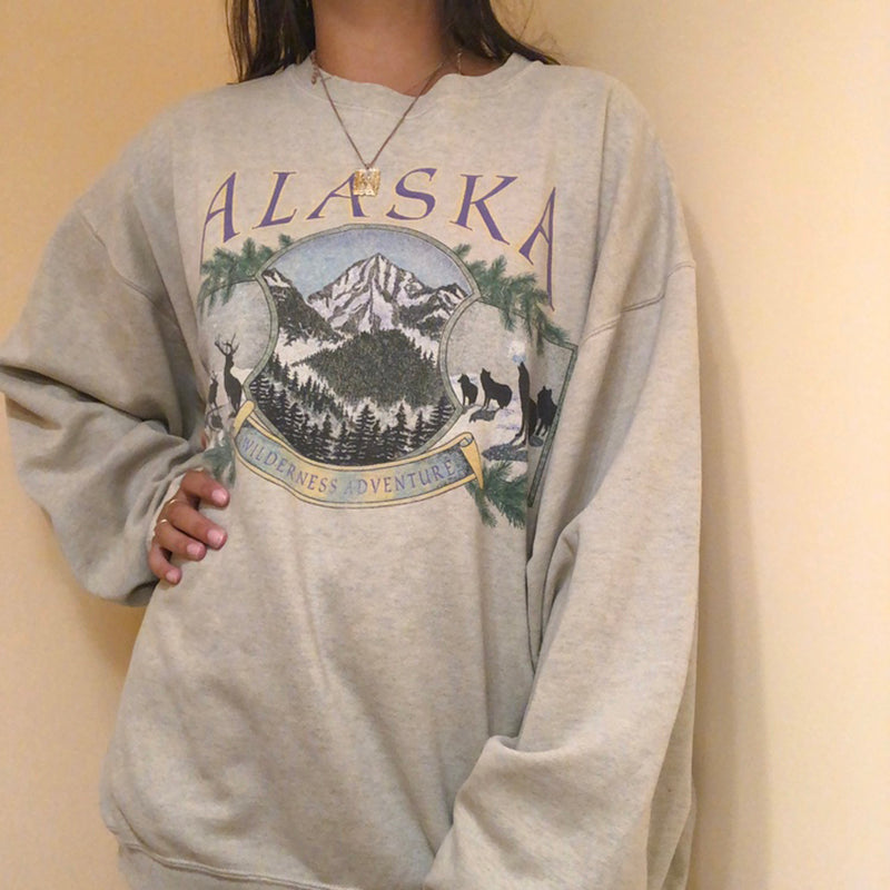 Vintage Casual Long-sleeved ALASKA Printed Sweatshirt