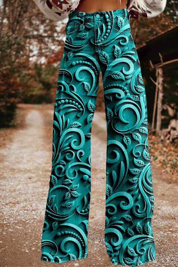 Vintage Western Perlis Print Wide Leg Pants