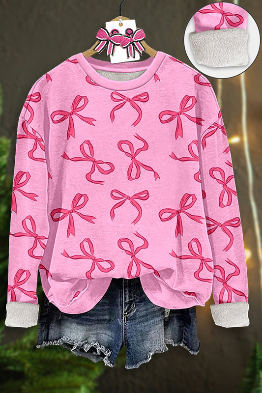 Sweet Bow Print Thick Fleece Sweatshirt