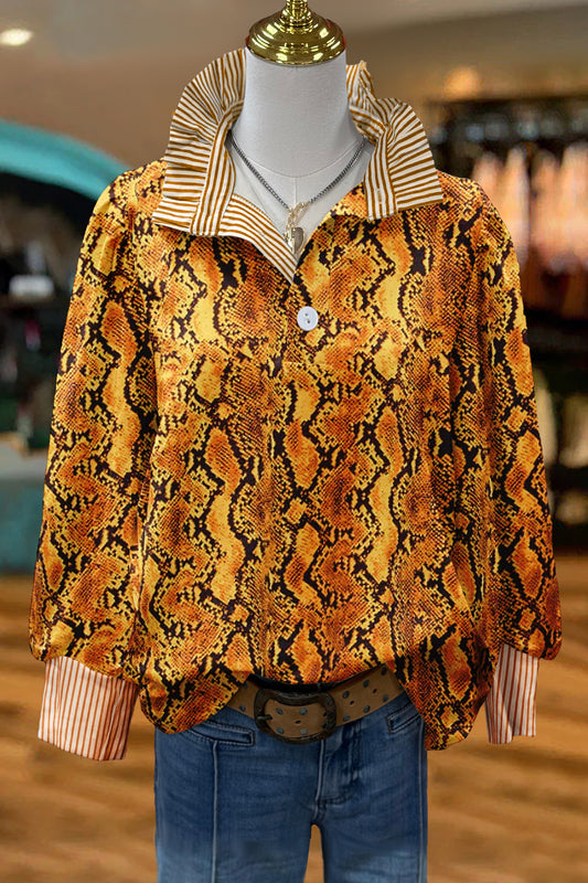 Vintage Snake Print Striped Blouse