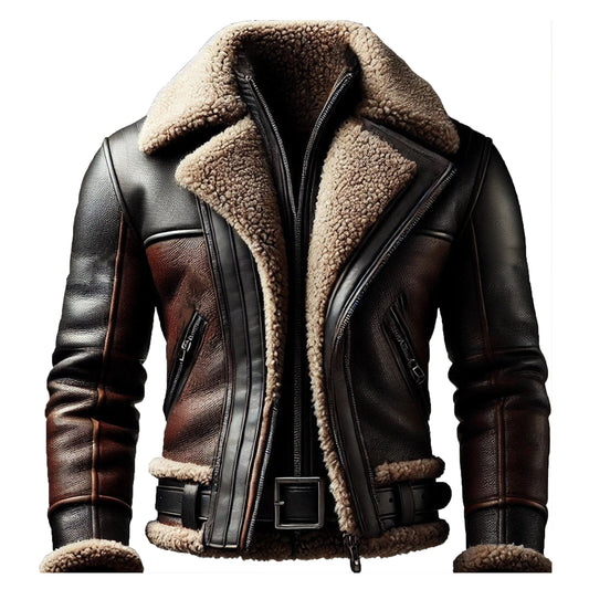 Men's Warm Contrast Color Leather Coat