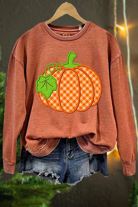 Halloween Pumpkin Check Print Sweatshirt