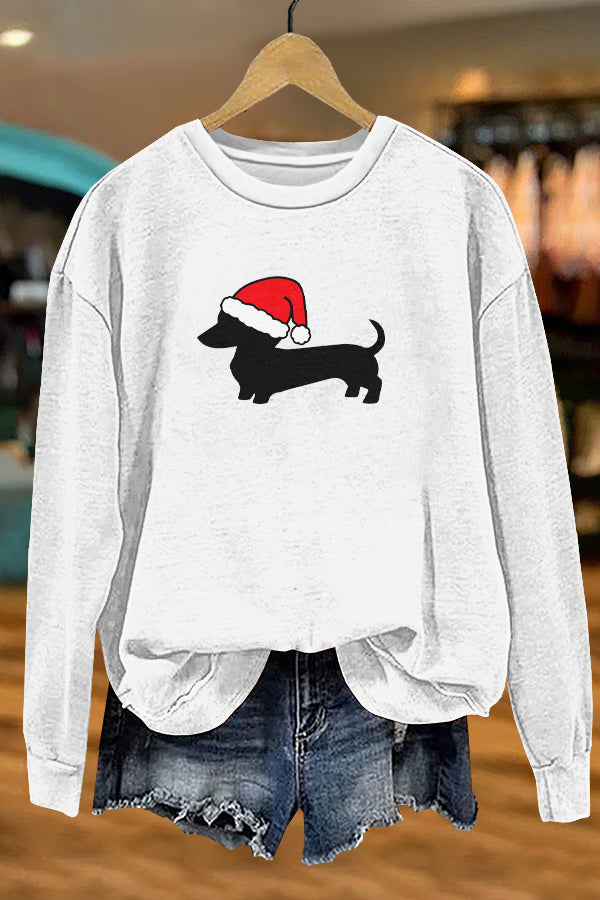 Cute Christmas Dachshund Print Sweatshirt