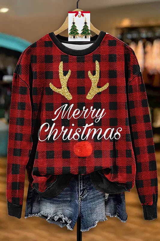 Retro Christmas Plaid Print Sweatshirt