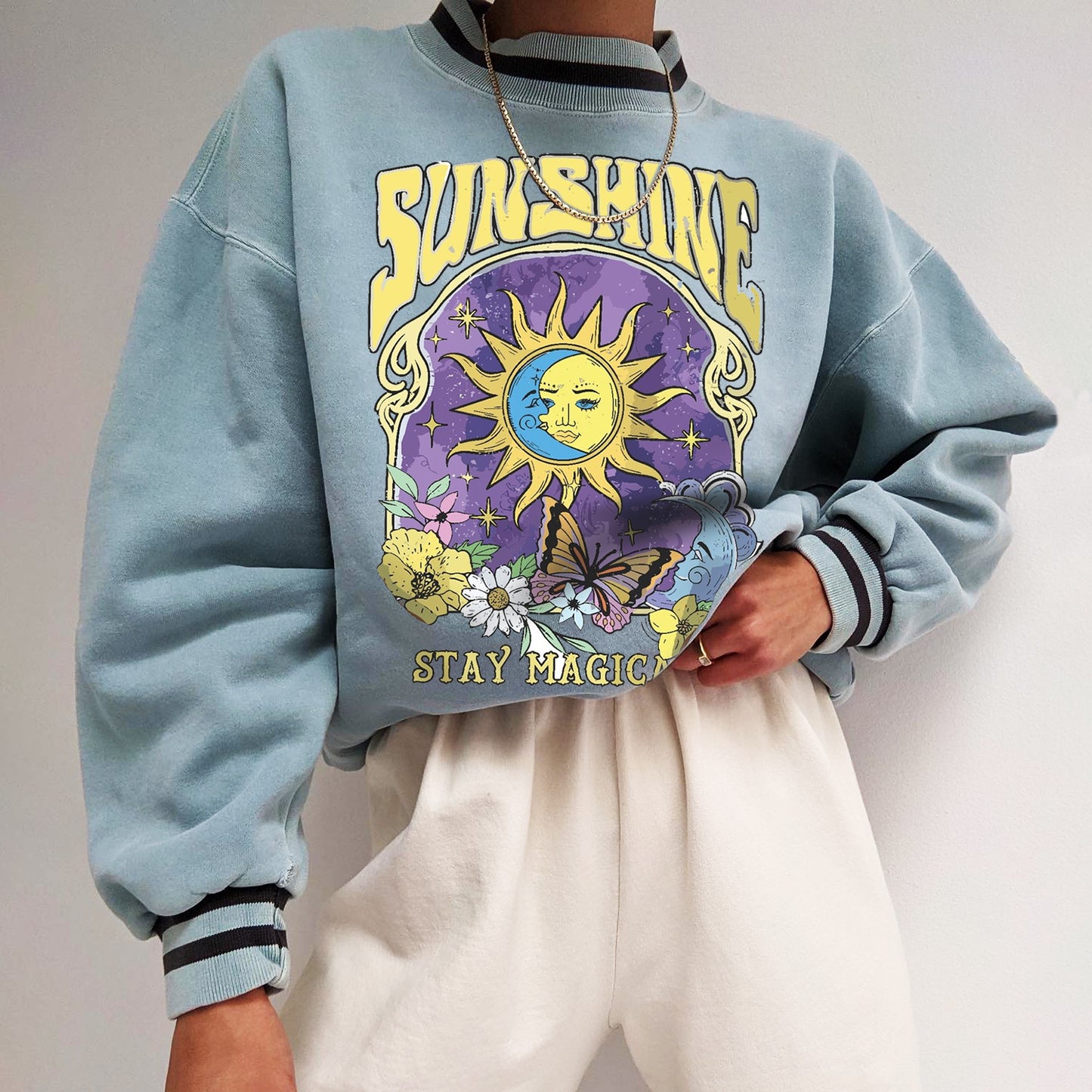 Retro Religious Sun Print Sweatshirt