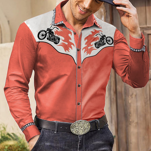 Men's Motorcycle Print Long Sleeved Shirt