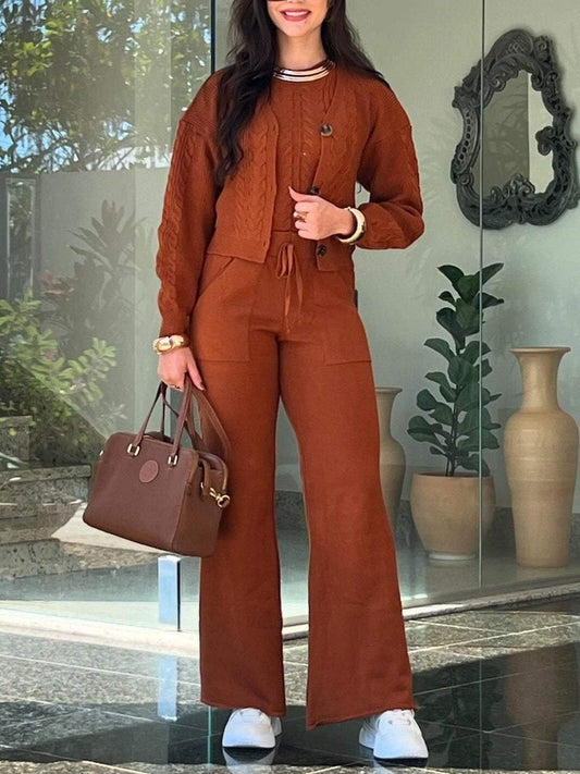 Women's Casual Knitted Three-Piece Pants Set