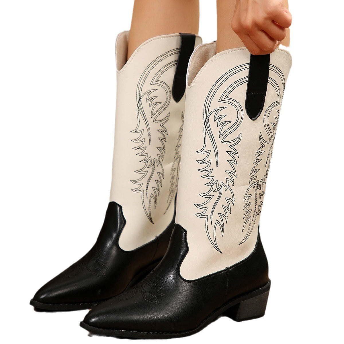 Womens Cowboy Embroidered Pointed High Western Boots