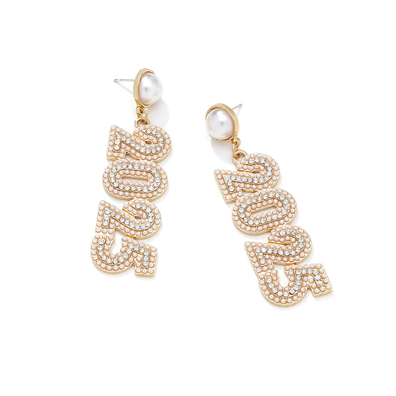 Beaded 2025 New Year Pearl Earrings