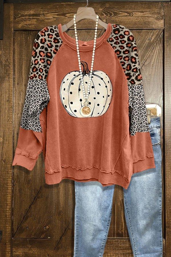 Halloween Pumpkin Leopard Print Sweatshirt