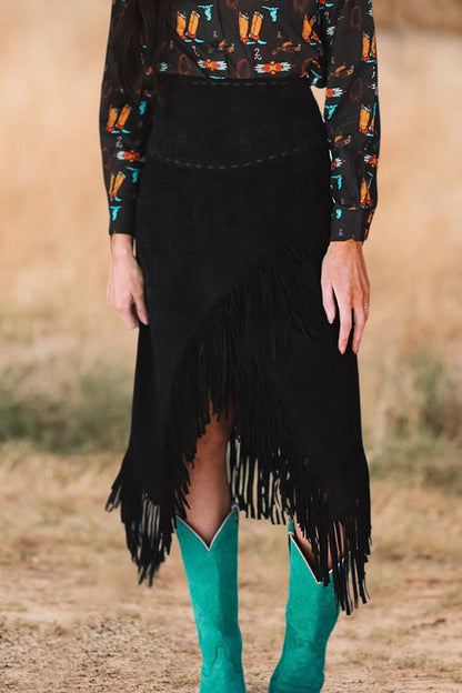 Suede Fringe Skirt