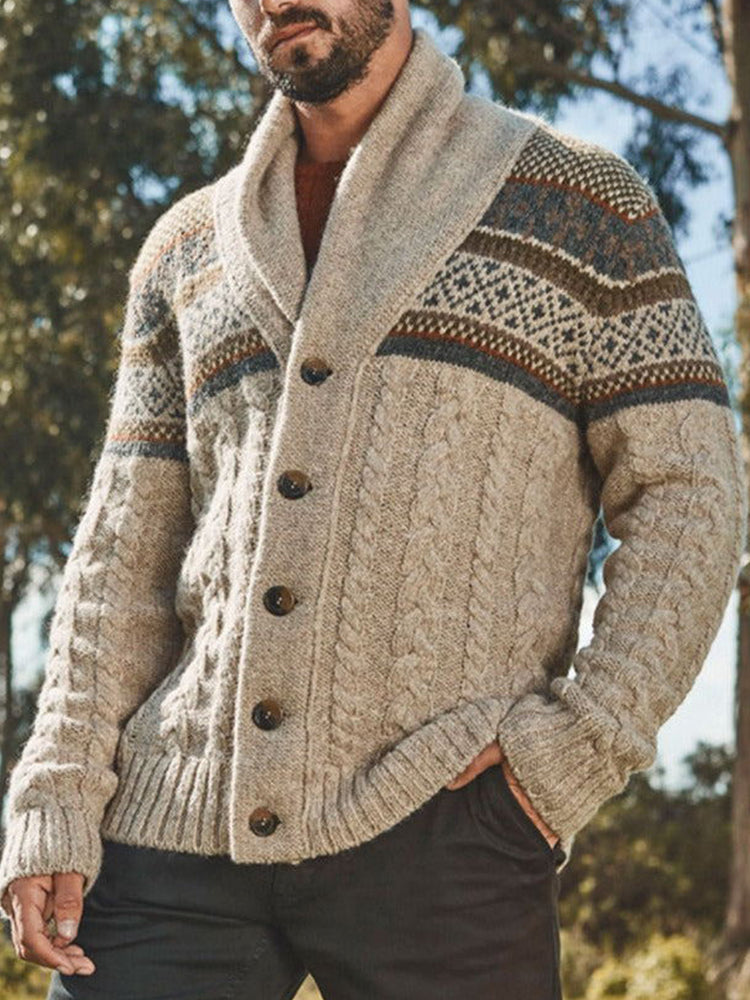 Men's Vintage Geometric Pattern Cozy Knit Cardigan