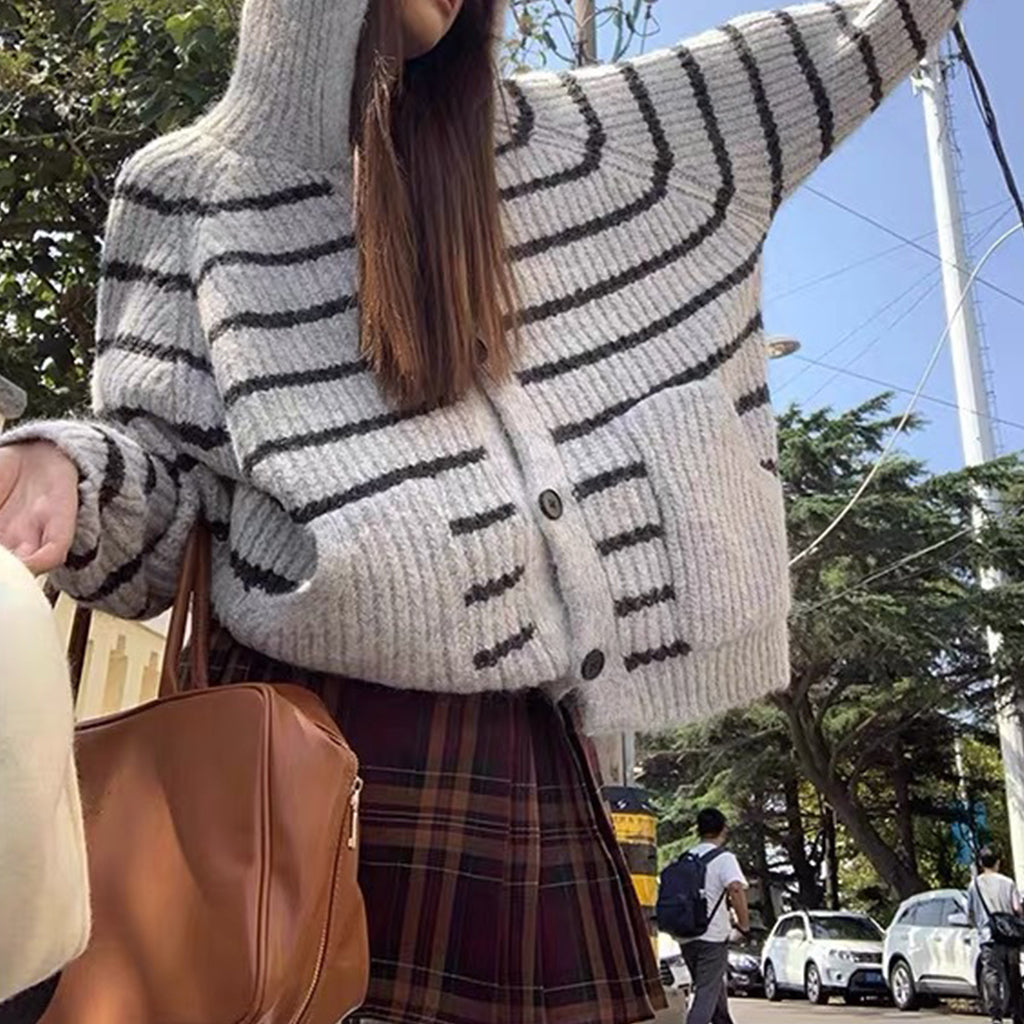 Women's Loose Striped Hooded Sweater Coat