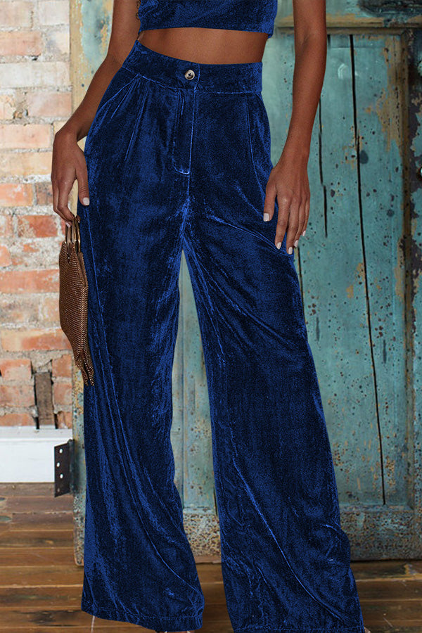 Casual Wide-Leg High-Waisted Velvet Trousers