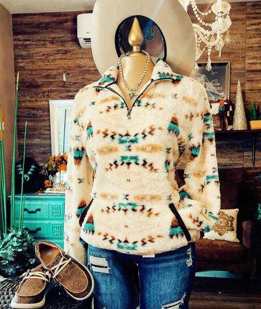 Women's Western Aztec Print Plush Top