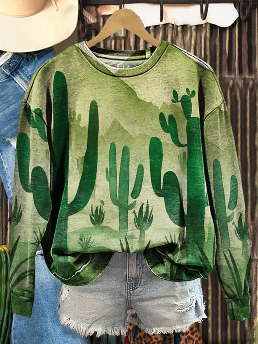 Cactus Art Print Casual Sweatshirt